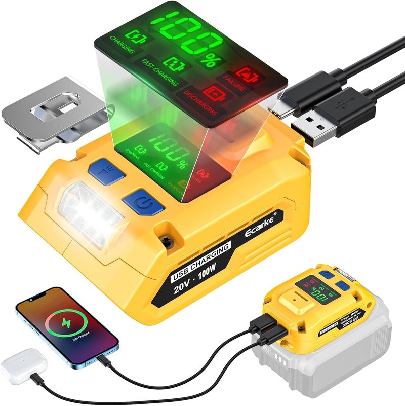 Ecarke Battery Charger Adapter Compatible with DeWALT 20V Battery: with USB Wall Charging Kit - 100W Bidirectional Portable Charger 20v for Battery Charge,Phone,Laptop Computer,Soldering Iron - Image 1